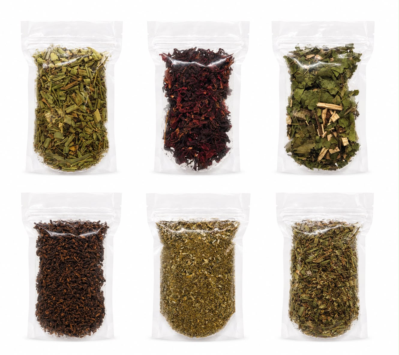 Kit 6 Ervas para Chás - Camomila, Espinheira Santa, Hibisco, Chá de Cavalinha, Chá verde e Cravo.