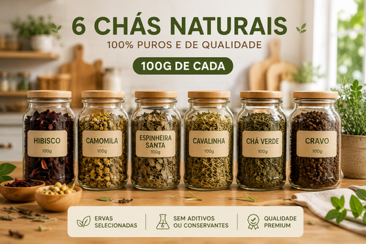 Kit 6 Ervas para Chás - Camomila, Espinheira Santa, Hibisco, Chá de Cavalinha, Chá verde e Cravo.