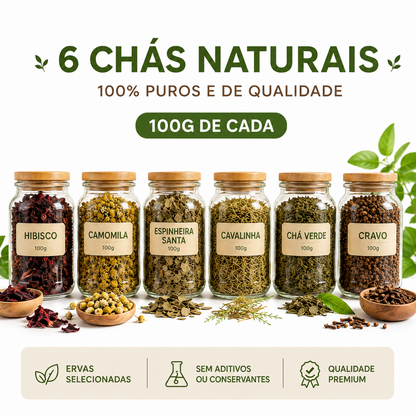 Kit 6 Ervas para Chás - Camomila, Espinheira Santa, Hibisco, Chá de Cavalinha, Chá verde e Cravo.