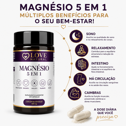 Complexo de Magnésio 5 em 1 – Alta Absorção com 60 Cápsulas
