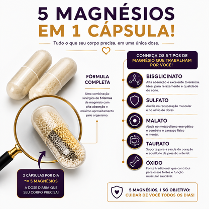 Complexo de Magnésio 5 em 1 – Alta Absorção com 60 Cápsulas
