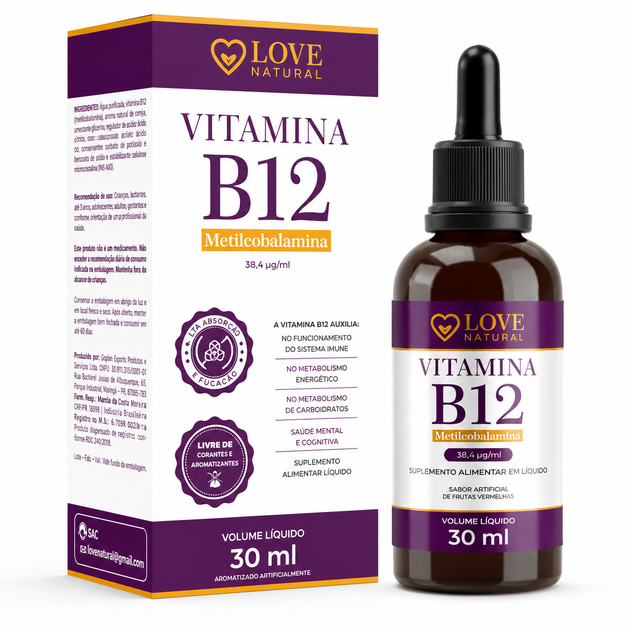 Vitamina B12 Metilcobalamina Love Natural 30mL – Energia e Alta Absorção