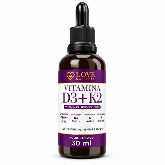 Vitamina D3 + K2 Love Natural 30mL – Alta Absorção e Saúde Completa