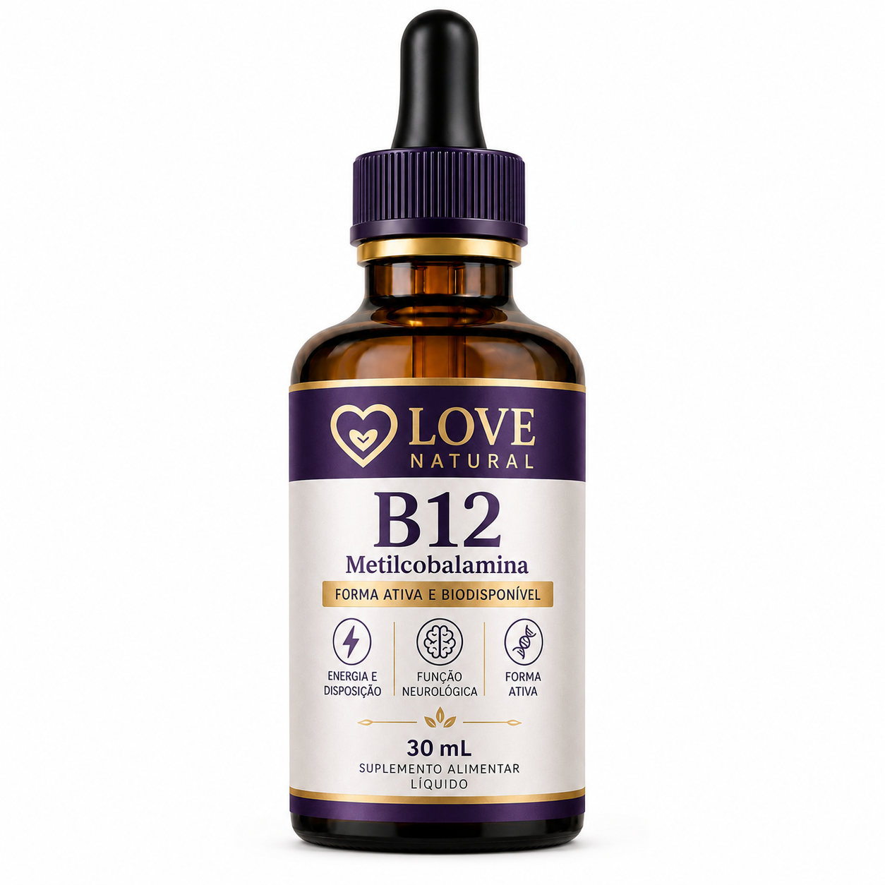 Vitamina B12 Metilcobalamina Love Natural 30mL – Energia e Alta Absorção