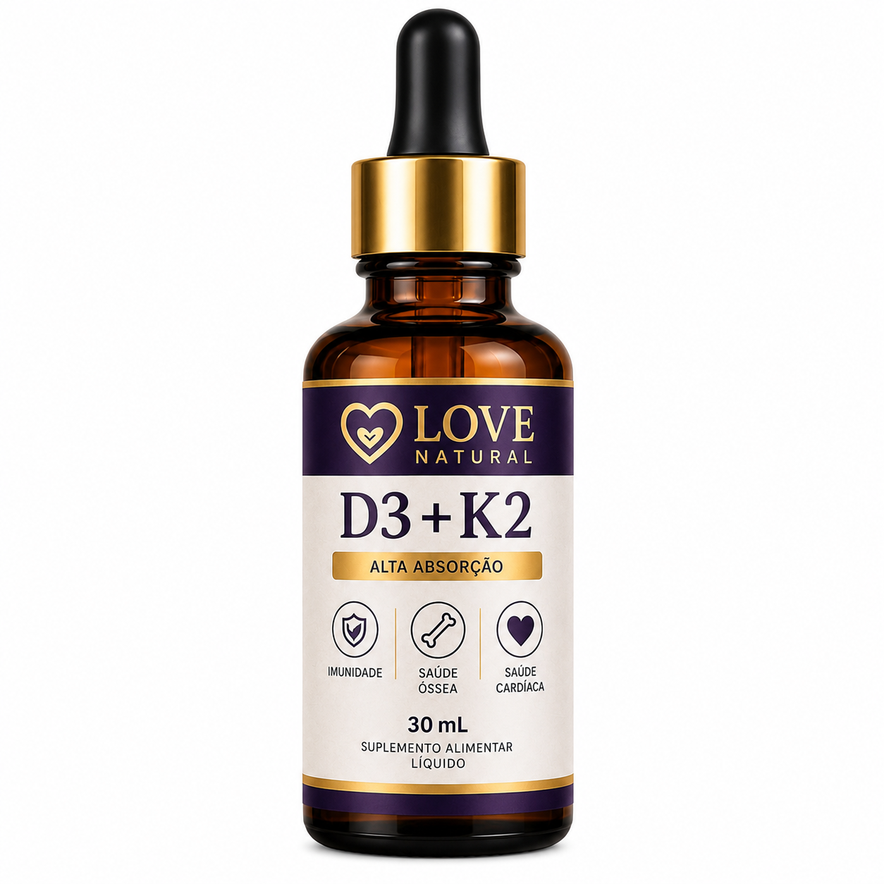 Vitamina D3 + K2 Love Natural 30mL – Alta Absorção e Saúde Completa