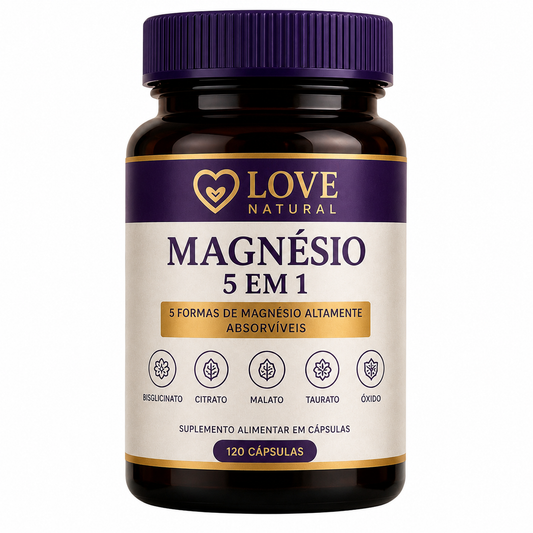 Magnésio 5 em 1 Love Natural – Alta Absorção com 120 Cápsulas